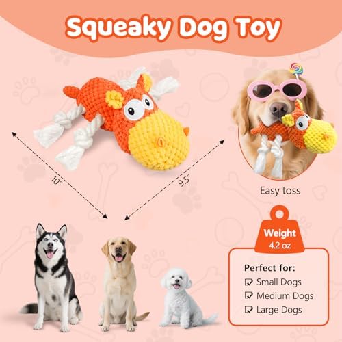 TOOPTATE Hippo Squeaky Dog Toy, Yellow Orange, Medium