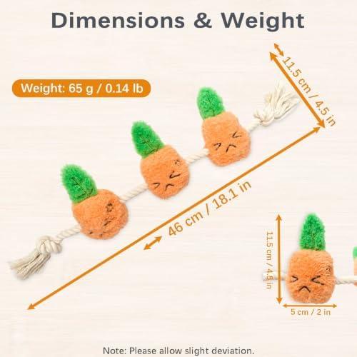Orange Carrot Dog Rope Toy, Squeaky Plush Tug for Small Medium Dogs