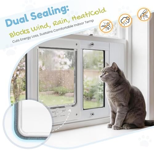 Petoasis Cat Door for Window & Small Dog, Quick Damage-Free Install, 28"-32" Width Adjustable, All Aluminum Frame, 4-Way Lock, Magnetic Closure Cat Window Door, Extra Window Lock & Sealing Strips (M)