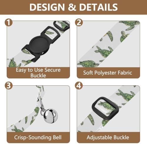 Watercolor Green Sea Turtles White Kitten Collar with Bell 2 Pack Puppy Collar Adjustable 10.6 to 17.1 Inches
