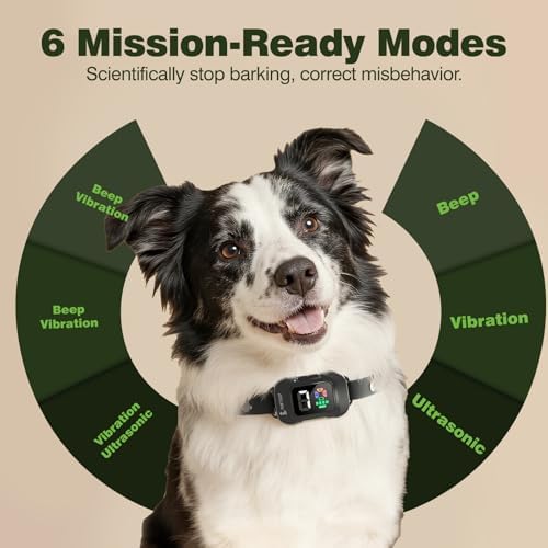 Ultrasonic No Shock Automatic Bark Collar for Medium Large Dogs – Humane Anti Bark Training Collar with 7 Sensitivity Levels, Beep Vibration Ultrasonic, Rechargeable & Waterproof TPU Strap