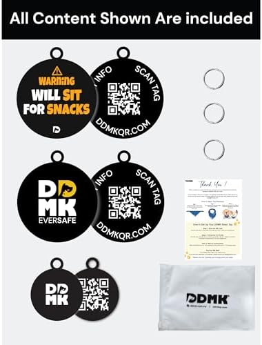 DDMK Smart Pet Tag Set | Includes 3 Tags | QR Code for Instant Alerts | Custom Pet Profiles | Durable & Waterproof | No Subscriptions or Fees |10-Will SIT for Snacks