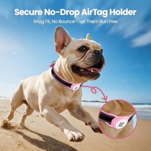 for AirTag Dog Collar Holder, Waterproof Smart QR Code for Air Tag Holder Cats and Dogs, for AirTag Protective Cases - Scan Alert, Instant Location, Pet Online Profile, Contacts Info (1 Pack, Pink)