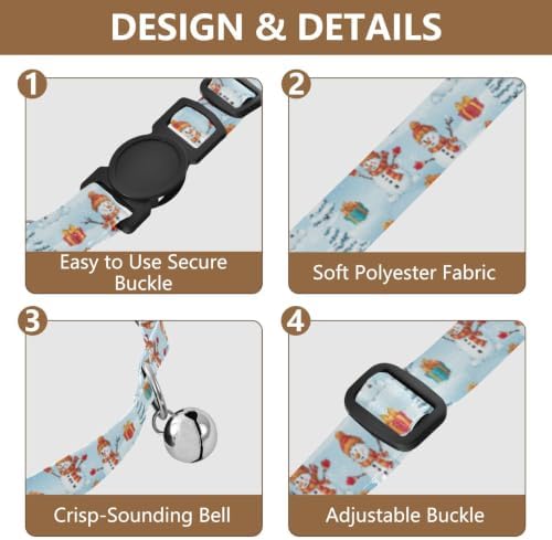 Snowmen Hats Scarves Adjustable Pet Collar, 2 Pack Cat Bell Collar