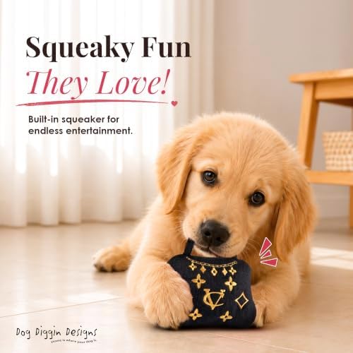 Dog Diggin Designs Chewy Vuiton Crown of Gold Plush Dog Toy | Luxury-Inspired Parody Royal Crown with Squeaker, Soft Plush Statement Dog Toy – Fashion-Forward Play