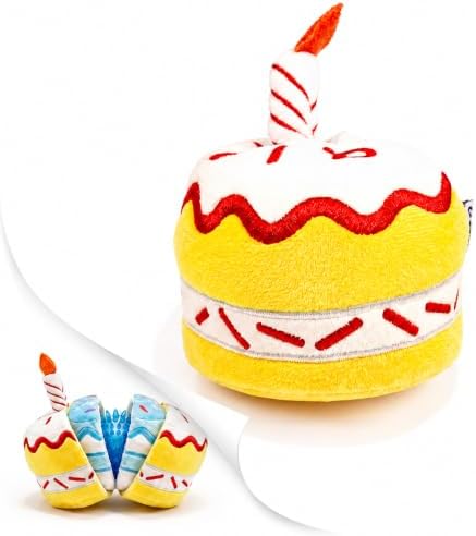 PAWTY Birthday Cupcake Dog Toy – 3-in-1 Plush Squeaky Toy with Hidden Rubber Ball – Interactive Layered Puzzle Toy for Small & Medium Dogs & Puppies – Cute Dog Birthday Gift & Party Photo Prop