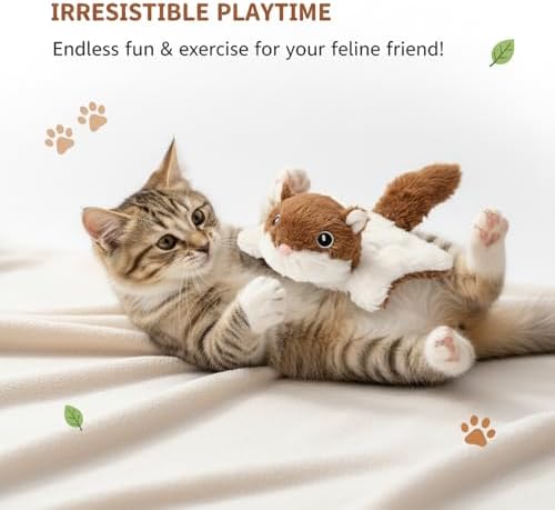 3 Pcs Interactive Flying Squirrel Cat Toy with Catnip, Squeaker & Crinkle Paper - Ultra-Soft Plush Kitten Chew Toy for Indoor Cats, Stimulating Exercise & Boredom Relief Stuffed Animal (2 Colors)