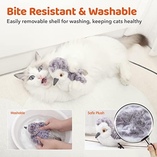 Potaroma Cat Toys Flapping Bird (No Flying), Lifelike Sandpiper Chirp Tweet, Rechargeable Touch Activated Kitten Toy Interactive Cat Exercise Toys for All Breeds Cat Kicker Catnip Toys 4.0" | Lifelike Sandpiper Chirp, Touch Activated, Rechargeable Kitt...