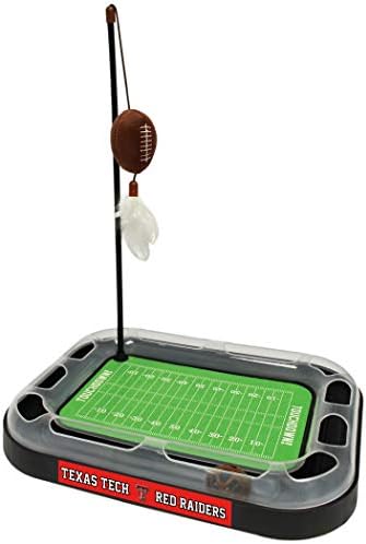 Pets First Cat Scratcher Toy + Interactive Ball Bell in Tracks - 5-in-1 Toy: Wand Poll + Catnip Filled Plush Football & Feathers