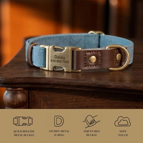 Personalized Dog Collars, Quick Release Buckle, Denim Blue,L