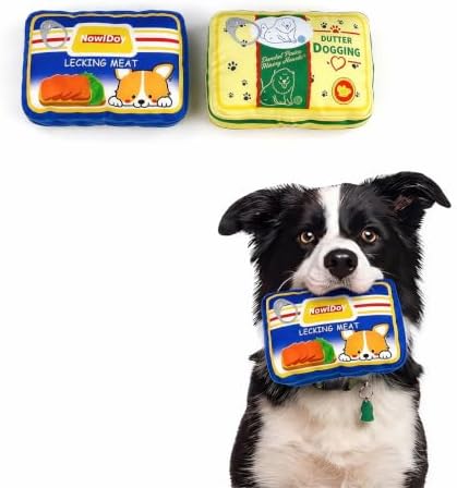 Cookies Beer Cola Whisky Orange-Juice Chips Stylish Squeaky Toys for Aggressive Chewers, Durable Squeak for Puppy Teething, Plush for Boredom and Anxiety Relief(Can-Meat+Butter)