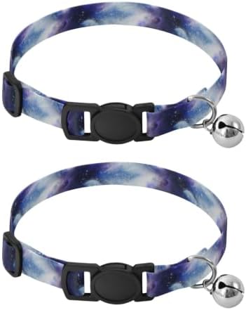 Galaxy Purple Cat Collars with Bell 2 Pack Puppy Collar Adjustable 10.6 to 17.1 Inches
