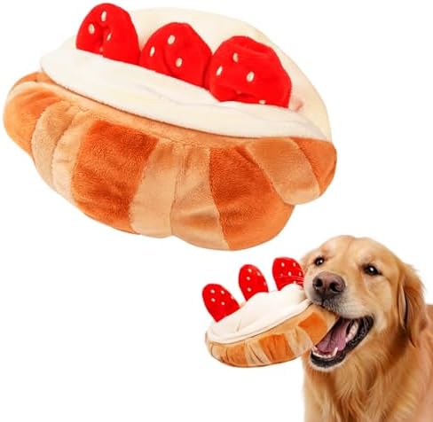 Snuffle Toys for Dogs, Strawberry Bread Dog Enrichment Toys, Squeaky Stuffed Plush Chew Toy for Mental Stimulation, Interactive Foraging Game