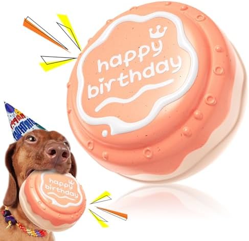 TLKNG Large Size Cake Squeaky Dog Toy for Medium/Large Dogs Breed Aggressive Chewers Durable Bouncy Pink Squeak Toys