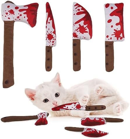 EXPAWLORER Cat Toys- 4 Psc Interactive Horror Knife Cat NipToy for Indoor Cats, Bite Resistant Chew Toys Teeth Cleaning,Gift Indoor Exercise for All Cat Breeds
