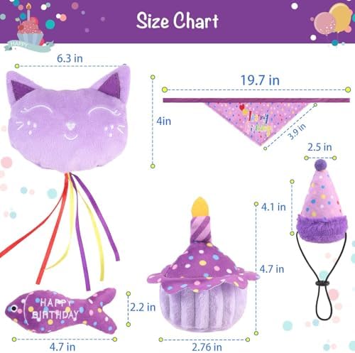 BINGPET Cat Birthday Decorations Outfit, 5 Pcs Catnip Toys for Indoor Cats