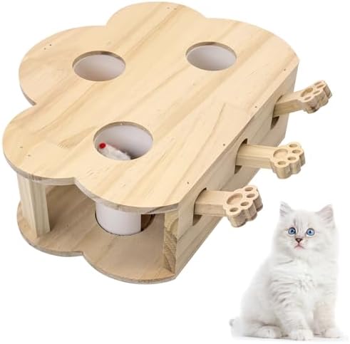 kathson Whack A Mole Cat Toy, Wooden Enrichment for Indoor Cat, Interactive Kitten Puzzle Toy for All Ages Cats Intelligence Training and Exercise (Cloud-Shaped)