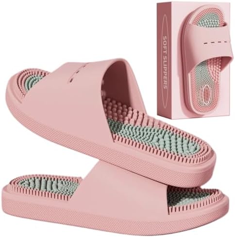 Acupressure Massage Slippers Acupressure Foot Massager Shoes Reflexology Sandals Gift for Men Women Reduce Feet Neuropathy Pain Relief and Tension (Pink,US Women 5-6/men 3.5-4.5)
