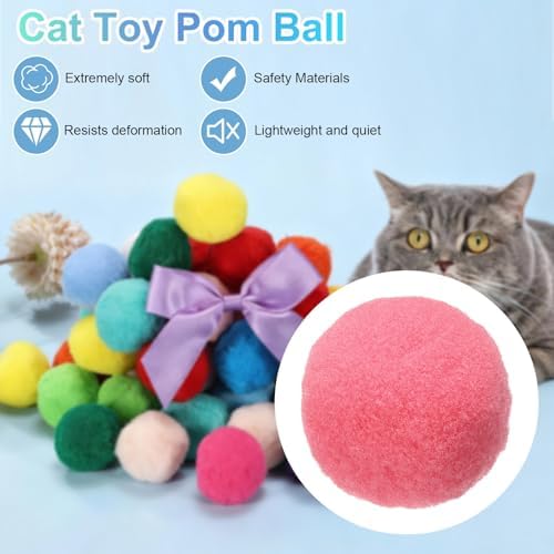 Cat Toy Pom Ball, Interactive Cat Ball Toys Fuzzy Pompoms (Plush, 1.2Inch, 30Pcs, Red) for Kittens Pet Enrichment Training Play Indoor