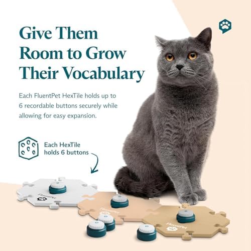 FluentPet Speak Up Get Started Kit with Clearer Upward-Facing Sound - 6 Recordable Buttons for Dogs & 3 Beige HexTiles | Dog & Cat Communication Buttons Set | with Batteries