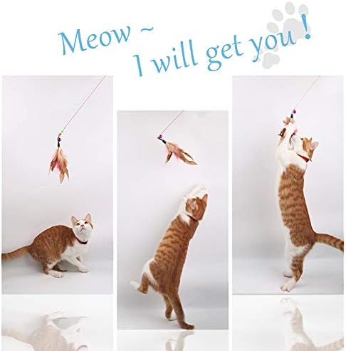 MAIYU Cat Feather Wand Toy - 3 Pack Steel Wire Feather Interactive Cat Stick Training - Beads Bells Kitten Wand Toys Pet Teaser