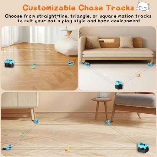 Upgraded Interactive Cat Toy for Indoor, Automatic & Remote Control Cat Chase Toy with Feather Mouse Lure, Adjustable Speed Track, Rechargeable Self-Play Exercise Toy for Bored Cats & Kittens (Blue)