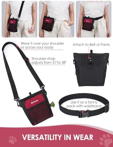 Gobeigo 4 Cup Dog Treat Pouch with Silicone Insert Bag& Clicker(Red)