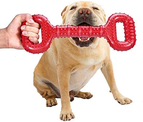 Feeko Dog Toys for Aggressive Chewers Large Breed, 15 inch Interactive Long Lasting Dogs Toy with Convex Design Natural Rubber Tug-of-war Toy for Medium Large Tooth Clean(Red)