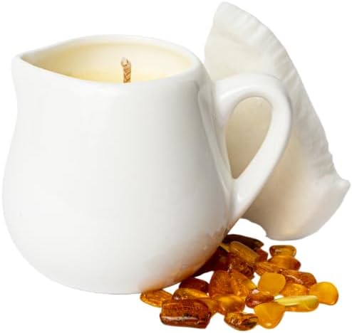 Massage Candle Coconut & Sandalwood – Warm Body Oil Candle with Natural Butters – Sensory Self-Care & Skin Moisturizing - 2.6 Oz White Carafe with Handle – Second Life Self Pressure
