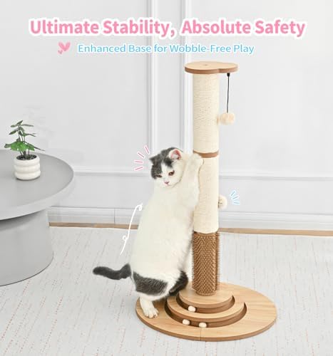 Made4Pets Tall Cat Scratching Post for Indoor Cats with Self Groomer, 33.6"