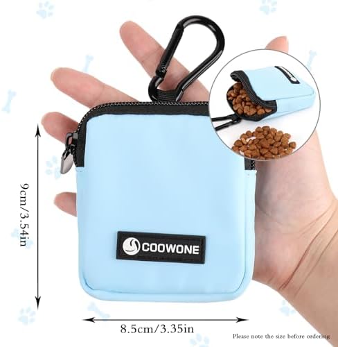 Dog Treat Pouch Pocket Sized Pet Puppy Training Pouch for Dog Training Behavior Aids, Waterproof Nylon Fabric Dog Poop Bag Holder, Hands Free Dog Walking Bag with Metal Carabiner (Blue)