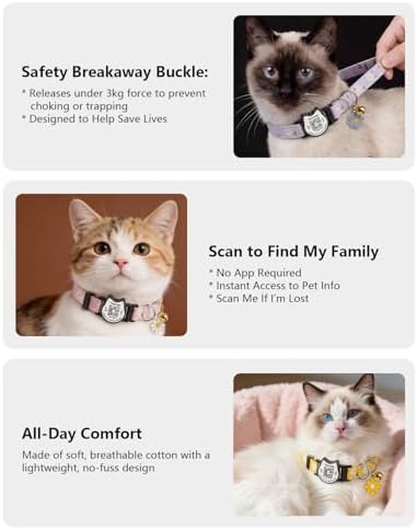 Breakaway Cat Collar with QR Code ID Tag, Adjustable Cotton Kitten Collar with Bell, Scan to Find My Family Personalized Pet Info, Cute Flower Design for Indoor Outdoor Cats,Flower Pendant(Yellow)