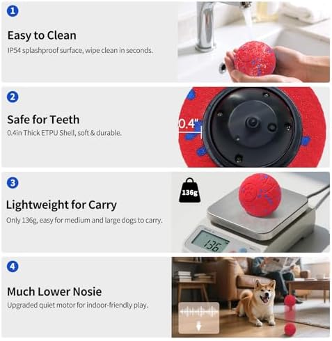 SCHITEC Interactive Dog Toy Ball – Automatic Moving & Bouncing Balls for Large Dogs, Rechargeable Motorized Dog Ball, Stimulating Pet Toy for Active & Bored Medium Large Dogs (Red)