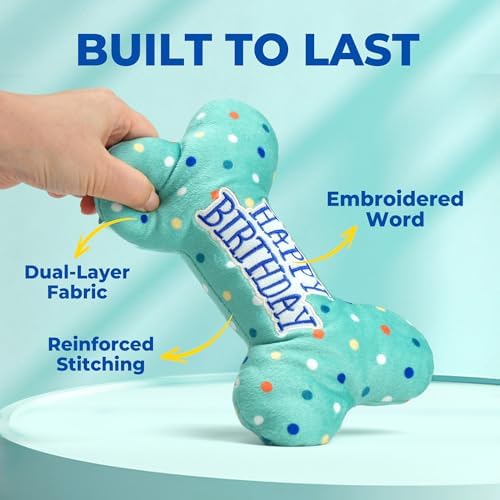 PrimePets Dog Birthday Toys, Plush Dog Squeaky Toys, Stuffed Puppy Chew Toy for Small Medium Large Dogs, Bone Pet Toy