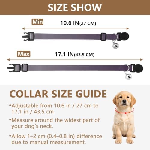Grey Gradient Lightweight Pet Collar for Cats and Dogs, 2 Pack Small Dog Collar with Bell