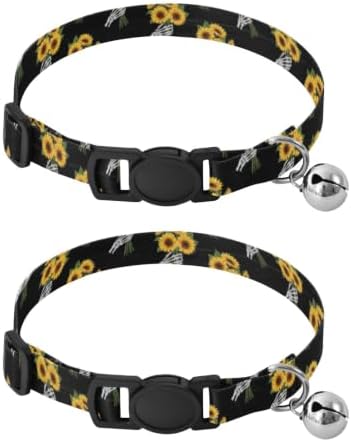 Sunflower Bouquet Black Easy to Wear Pet Collar 2 Pack Lightweight Pet Collar for Cats and Dogs