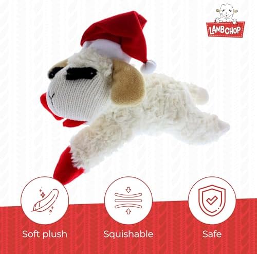 Multipet Holiday Lambchop with Santa Hat Plush Dog Toy, 10.5"