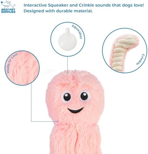 Best Pet Supplies Interactive Squeaky Dog Chew Toy, Ideal Dog Toys for Chewers, Small, Medium & Large Dogs, and Fetch Lovers - Octomutant (Pink), Large