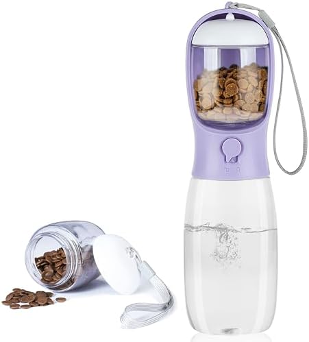 Dog Water Bottle with Food Container, Portable Leak Proof Pet Water Dispenser for Walking Hiking Travel, Puppy Essentials Accessories for Small Large Dogs, Dog Gifts (10oz/15oz/19oz)