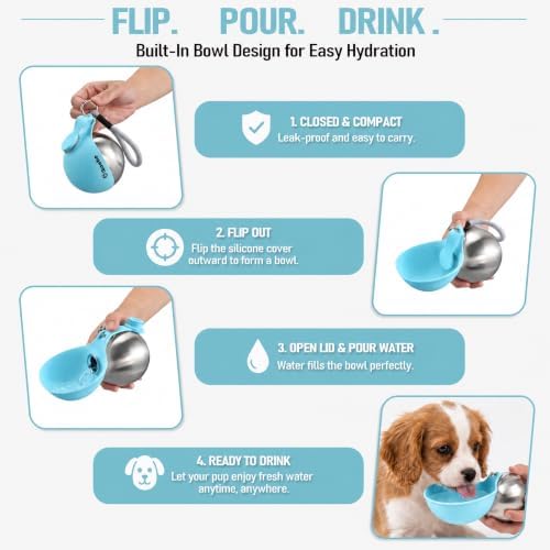 Cibaabo Portable Dog Water Bottle with Collapsible Silicone Bowl 10 oz
