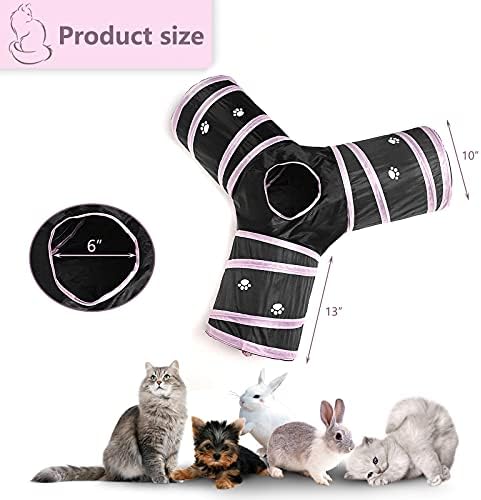 3 Way Cat Tunnel Collapsible Fun Pet Play Tube Toys for Cats, Kittens, Puppies & Rabbits - Portable Tunnel with Hanging Ball for Indoor Play, Hideout & Exercise