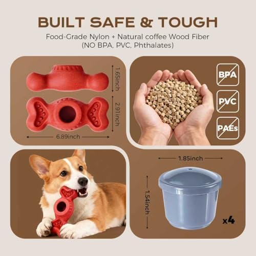 Freeze Bone for Dogs - Frozen Treat Chew Dog Toy for Aggressive Chewers to Keep Them Busy, Ice Cream Holder Freezebone with Mold Cups, Fillable Cognitive Licking Toy, Red