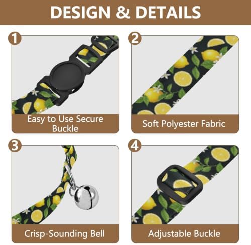 Lemons Puppy Collar with Bell 2 Pack Cats Collar Adjustable 10.6 to 17.1 Inches