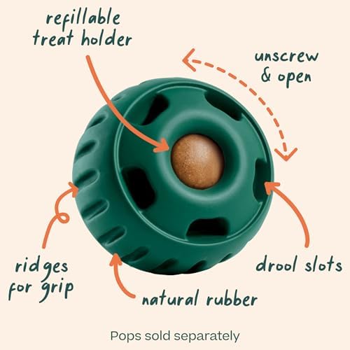 WOOF Pupsicle Interactive Dog Ball Toy for Dogs Small 10-25 lbs - Green | Long-lasting enrichment toy for small dogs, easy-fill design, low-mess play, made of natural rubber, easy to clean
