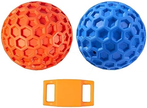 Squeaky Dog Balls, 2 Pack Indestructible Dog Toys for Aggressive Chewers Large/Medium Breed, Natural Rubber Interactive Chew Toys for Teeth Clean, Relieves Anxiety（Blue + Orange）