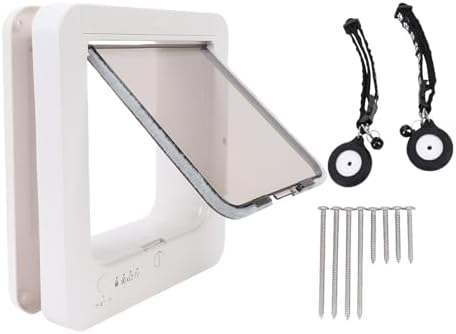 Jiawu Smart Cat Door for Interior & Exterior, Collar Activated Dog Flap Door, 4 Way Locking, Automatic Pet Door with 2 Collars, Pet Doors for Window, Wall, Fence