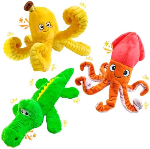 WOWBALA No Stuffing Squeaky Dog Teething Toys, 3-Pack