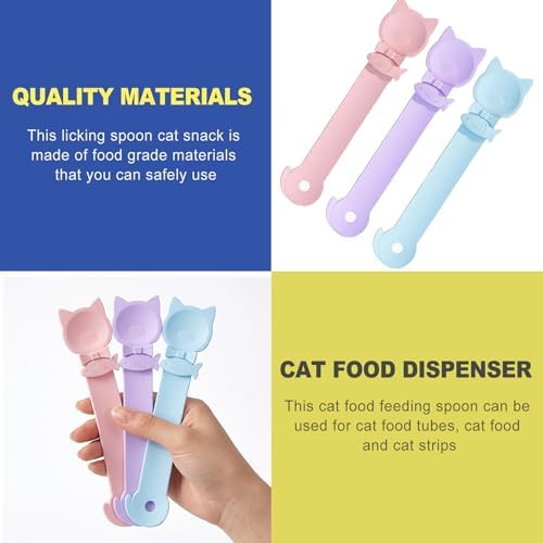 3 Pack Cat Treat Feeder Spoon Squeeze, Cat Strip Dispenser & Lickable Spoons for Wet Food, Mess-Free Plastic Tool