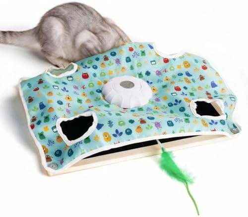 Interactive Cat Toys with Scratching Board, Rechargeable Touch Activated, Hide and Seek Design, Mouse Squeaky,Cat Enrichment Toy for Bored Cats