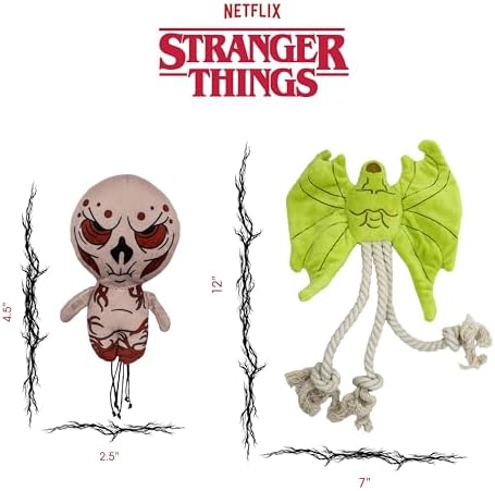 design LAB, Inc. Stranger Things Official Merchandise | Cool Dog Toys with Rope and Squeakers | Vecna & Demobat 2-Pack Set | Interactive Dog Toy Squeaks for Interactive Play